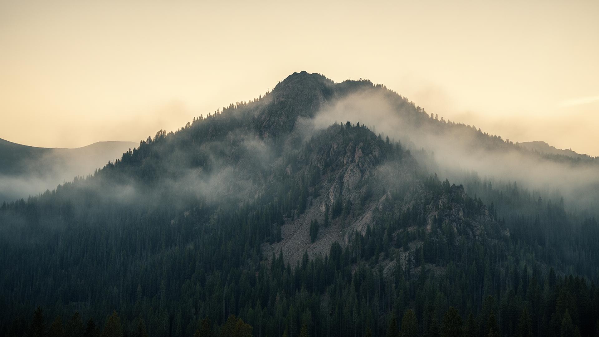 Misty Aspen mountain ridge at dawn