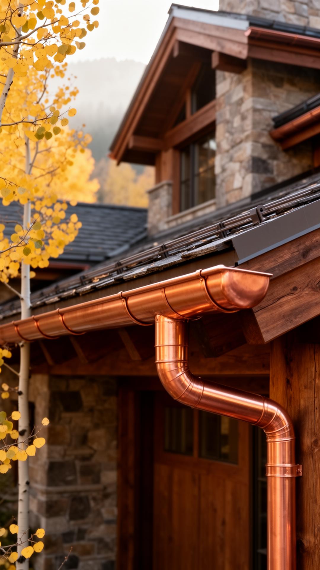 Copper gutters on a mountain home